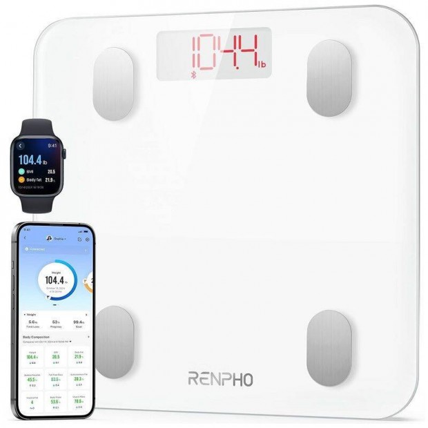 Renpho Elis 1S okos digitális személymérleg, bluetooth, 180kg - fehér