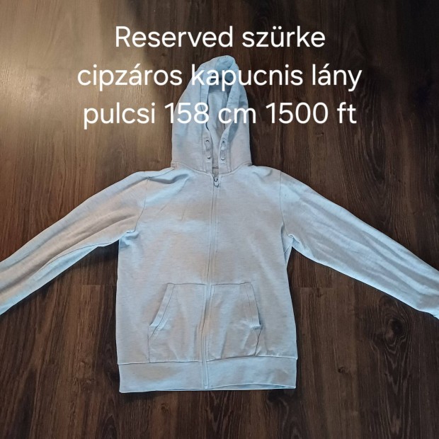 Reserved szrke kapucnis cipzros pulcsi 158 cm