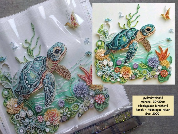 Részleges gyémántkirakó 30×30cm teknősbéka