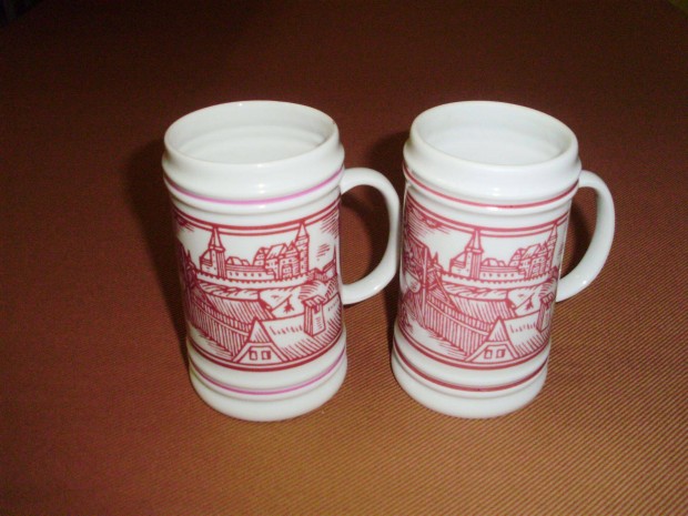 Retro Hollóházi porcelán kis korsó kupa bögre pohár párban