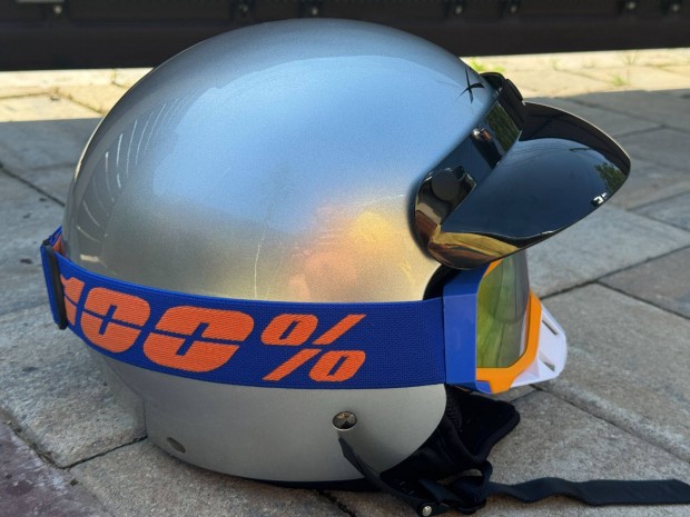 Retro JET motoros bukósisak nyitott sisak motor ezüst + 100% Szemüveg