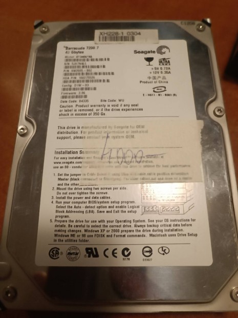 Retro Pc merevlemez HDD Seagate Barracuda 