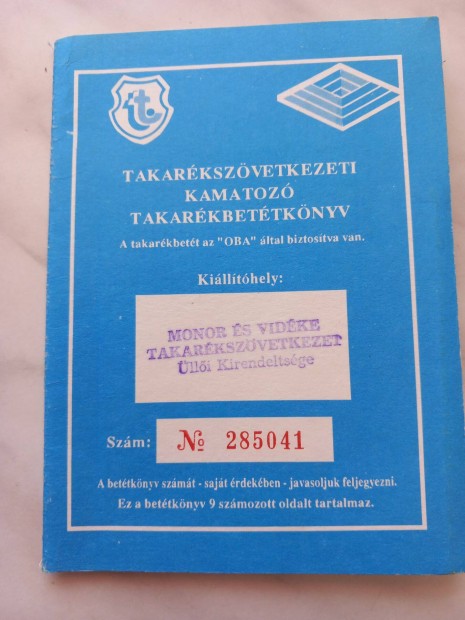 Retro Takarkszvetkezeti bettknyv 90-es vek eleje