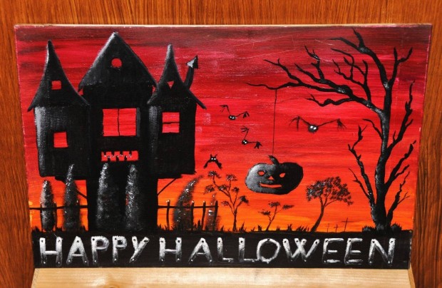 Retro , vintage Halloween festmény eladó, farost-tempera, 80-as évek