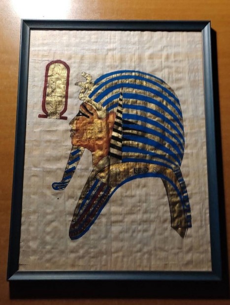 Retro egyiptomi papirusz k�p reprodukci� keretben, �veglap m�g�tt