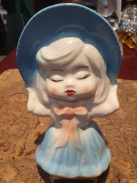 Retro hibátlan tündéri porcelán kislány lakásdekoráció dísztárgy