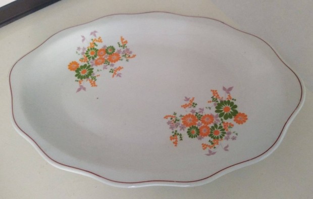 Retró porcelán tálca, süteményes szervírozó, kínáló tál, hagyaték