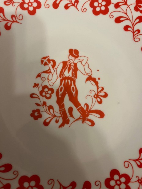 Retro régi Zsolnay porcelán népi motívumos falitányér fali tányér!
