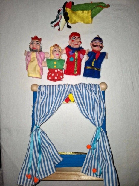 Retro vintage mini bábszínház ujjbábokkal