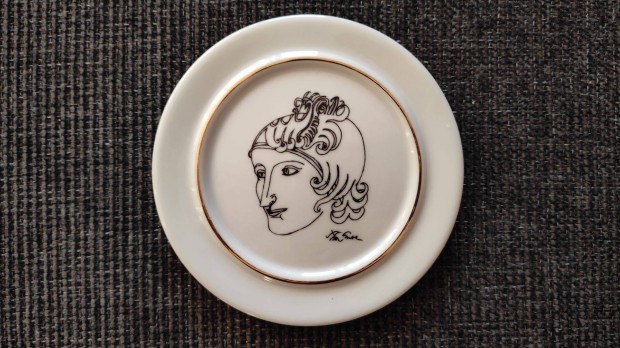 Ritka Szász Endre Hollóházi aranyozott porcelán plakett