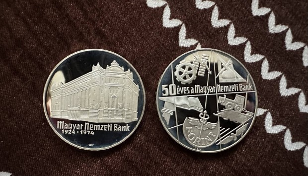 Ritka !!! Ezüst 50-100 forint 1974 PP - 50 éves a Magyar Nemzeti Bank