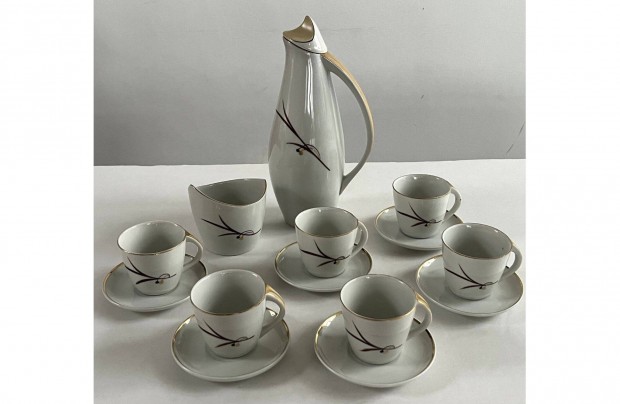 Ritka vintage, art deco Hollhzi porceln mokks, kvs kszlet