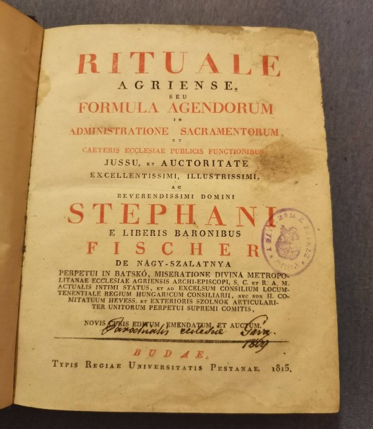 Rituale Agriense. 1815 s kiads