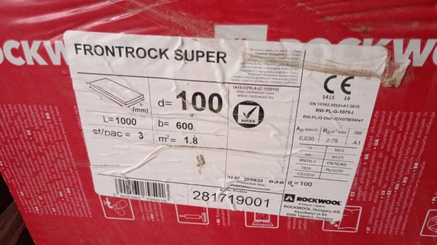 Rockwool Frontrock Super Vakolhat Kzetgyapot tbla 10cm