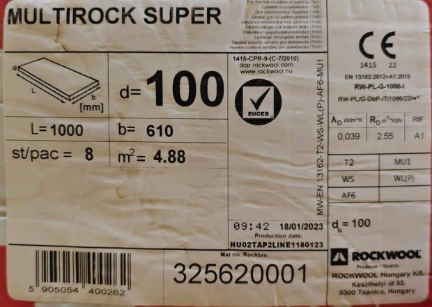 Rockwool Multirock 10cm kőzetgyapot