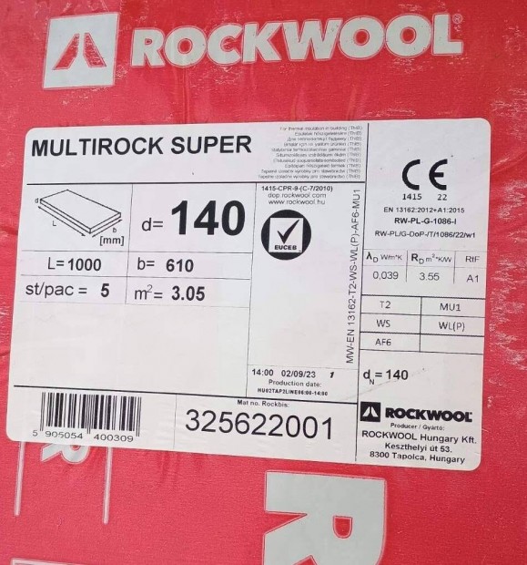 Rockwool Multirock Super kzetgyapot hszigetel lemez 14 cm