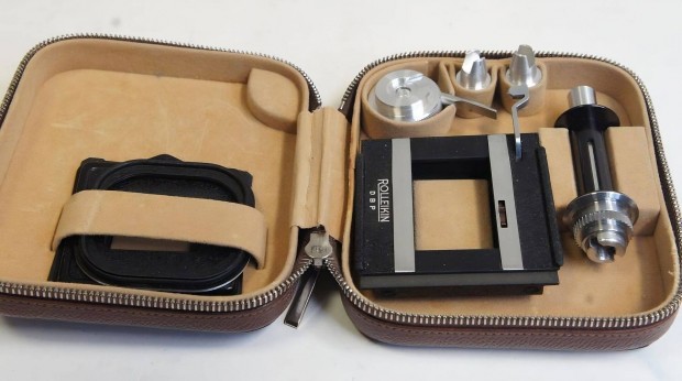 Rollei F&H Rolleikin 2,8 kisfilm 35 mm adapter bőr tokban , eredeti