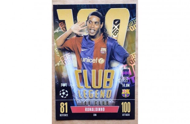 Ronaldinho Barcelona 100 Club Legend focis krtya Match Attax Extra