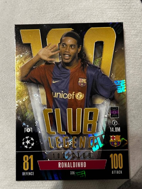 Ronaldinho Barcelona 100 Club Legend focis krtya Match Attax Extra