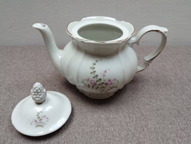 Roschütz kézzel festett porcelán teáskanna, aranyozott, eladó!