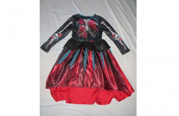 Rózsás csontváz halloween jelmez 7 - 8 év 122 - 128 cm h: 72-87 cm mb: