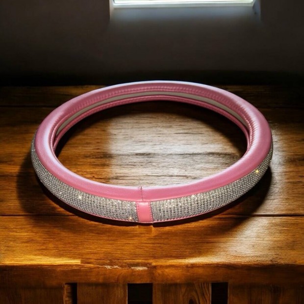Rózsaszínű kormányvédő strasszkövekkel/kristályokkal 15"(38cm)