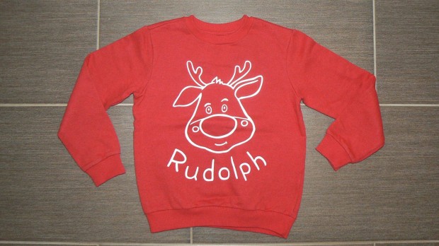 Rudolph a rénszarvas piros 122-128 pamut pulóver Hibátlan!