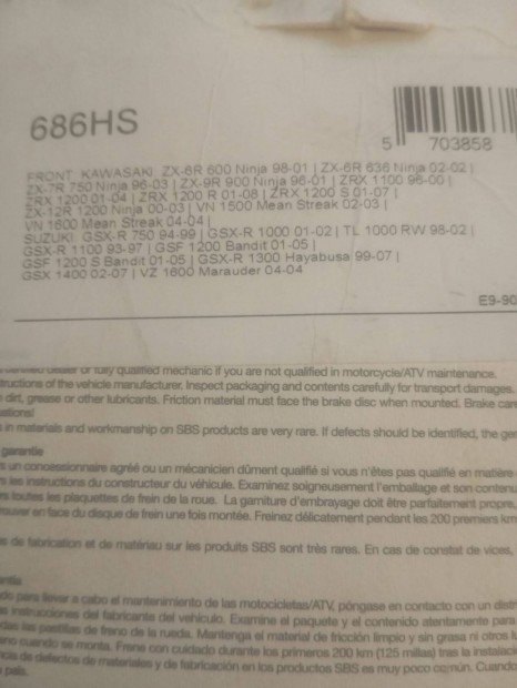 SBS686HS Fékbetét ( Új)