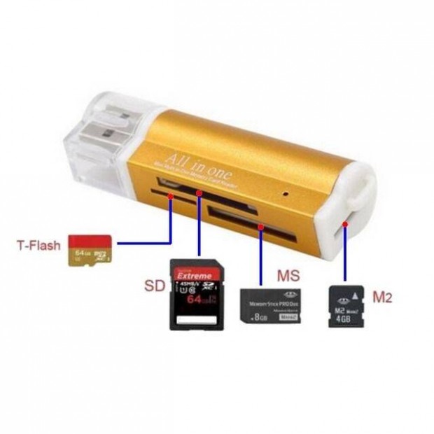 SD microsd micro SDHC TF memria krtyaolvas 4in1 Gold USB 2.0