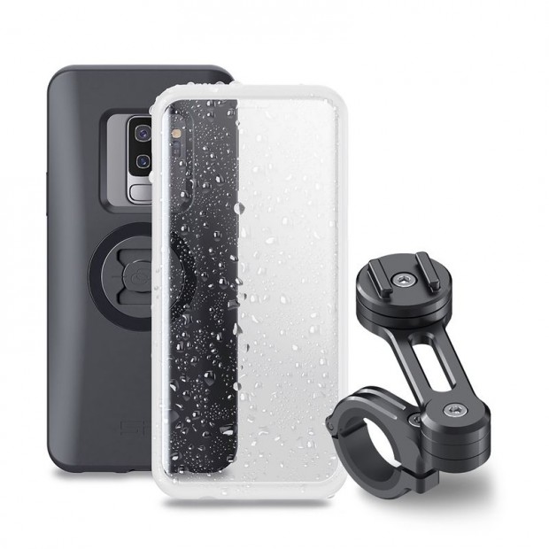 SP-CONNECT Moto Bundle rögzítve a kormányon Samsung S9+ készülékhez