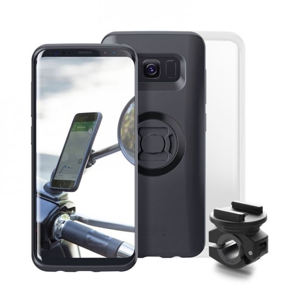 SP-CONNECT Moto Bundle rögzítve a tükörre Samsung S8-hoz