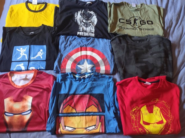 S méretű férfi/fiú ruhacsomag Marvel, Predator, Csgo stb