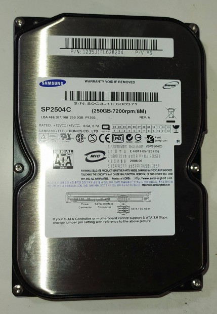 Samsung 250GB HDD merevlemez SATA 3.5" 100/100 #0371