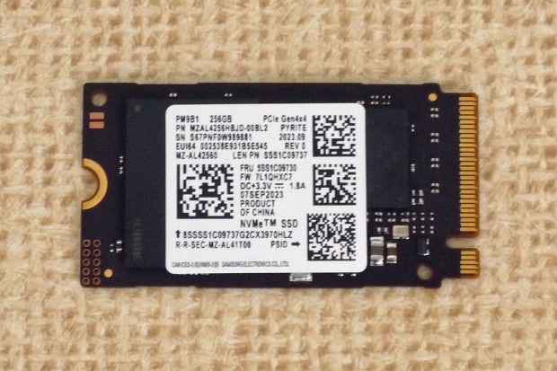 Samsung 256GB Nvme Pcie Gen4x4 2230 M.2 SSD - 100/100