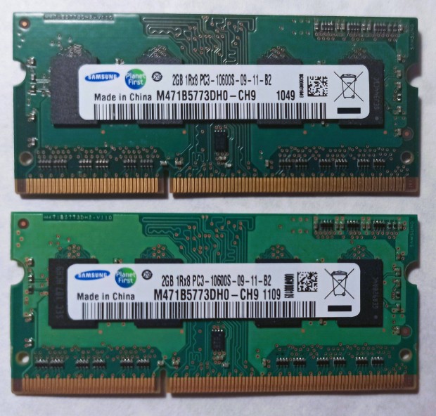 Samsung 2x2GB 1Rx8 PC3-10600S DDR3 Laptop Memria 667MHz