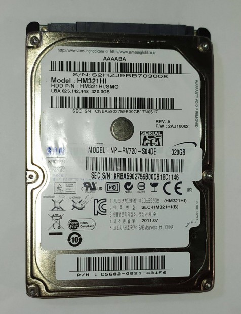 Samsung 320GB laptop / notebook HDD merevlemez SATA 2.5" 100/100 #3008