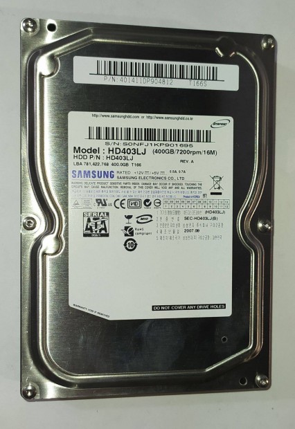 Samsung 400GB HDD merevlemez SATA 3.5" 100/100 #1695