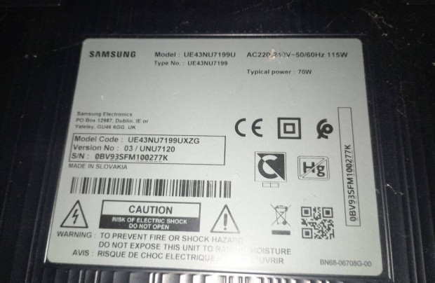 Samsung 43NU7199U alkatrsznek elad. Kijelz trtt!