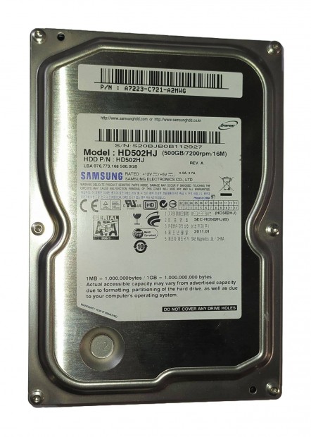 Samsung 500GB HDD merevlemez SATA 3.5" 100/100 #2927