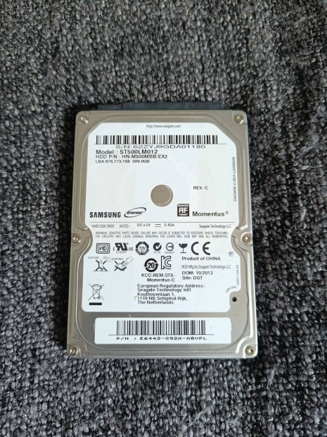 Samsung 500gb laptop merevlemez 