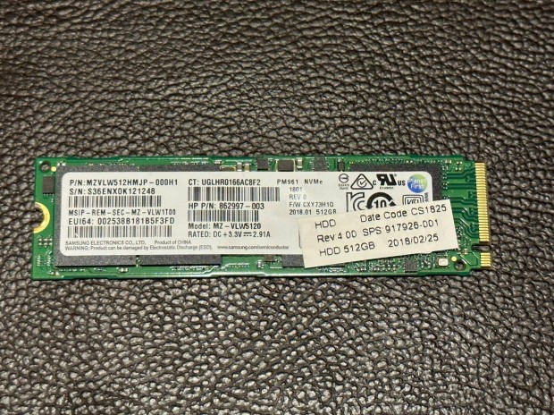 Samsung 512GB M.2 Pcie SSD elad