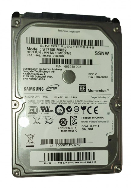 Samsung 750GB laptop / notebook HDD merevlemez SATA 2.5" 100/100 #8448