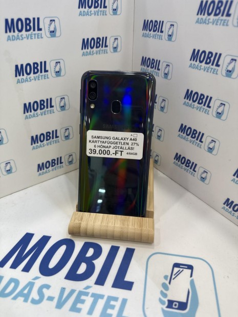 Samsung Galaxy A40 K�rtyaf�ggetlen 64 GB 4 GB Ram, 12 h� garancia