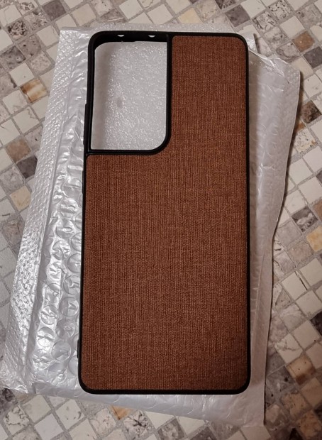 Samsung Galaxy S21 Ultra barna szn, textil mints szilikon tok, j!