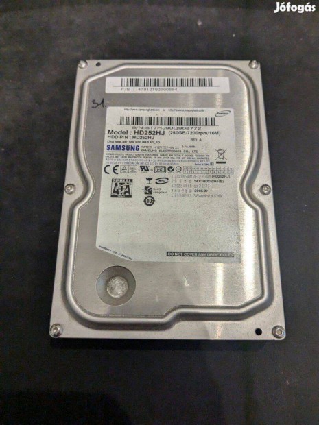 Samsung HD252HJ HDD merevlemez SATA 100/100 250 GB 3,5"