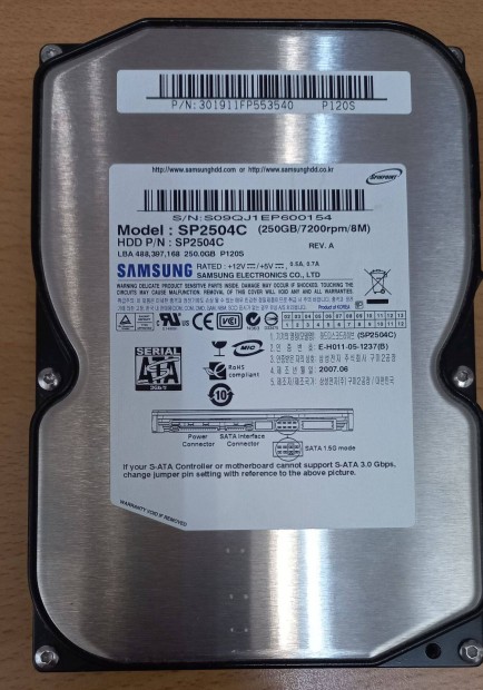 Samsung HDD (SP2504C, SATA: 6 GB/s, 250 GB, 3,5")
