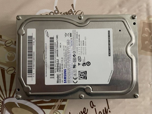 Samsung HE642JJ 3,5" SATA 640GB merevlemez HDD tesztelt 100/0