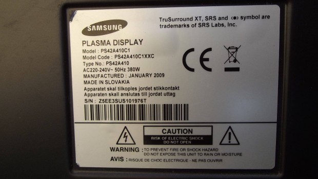 Samsung PS42A410C1 Plazma tv bontott paneljei