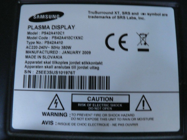 Samsung PS42A410C1 Plazma tv bontott paneljei