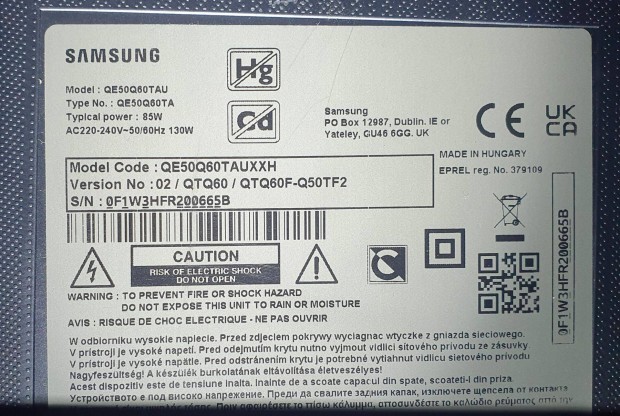 Samsung QE50Q60TAU UHD LED tv hibás törött alkatrésznek 4K Smart